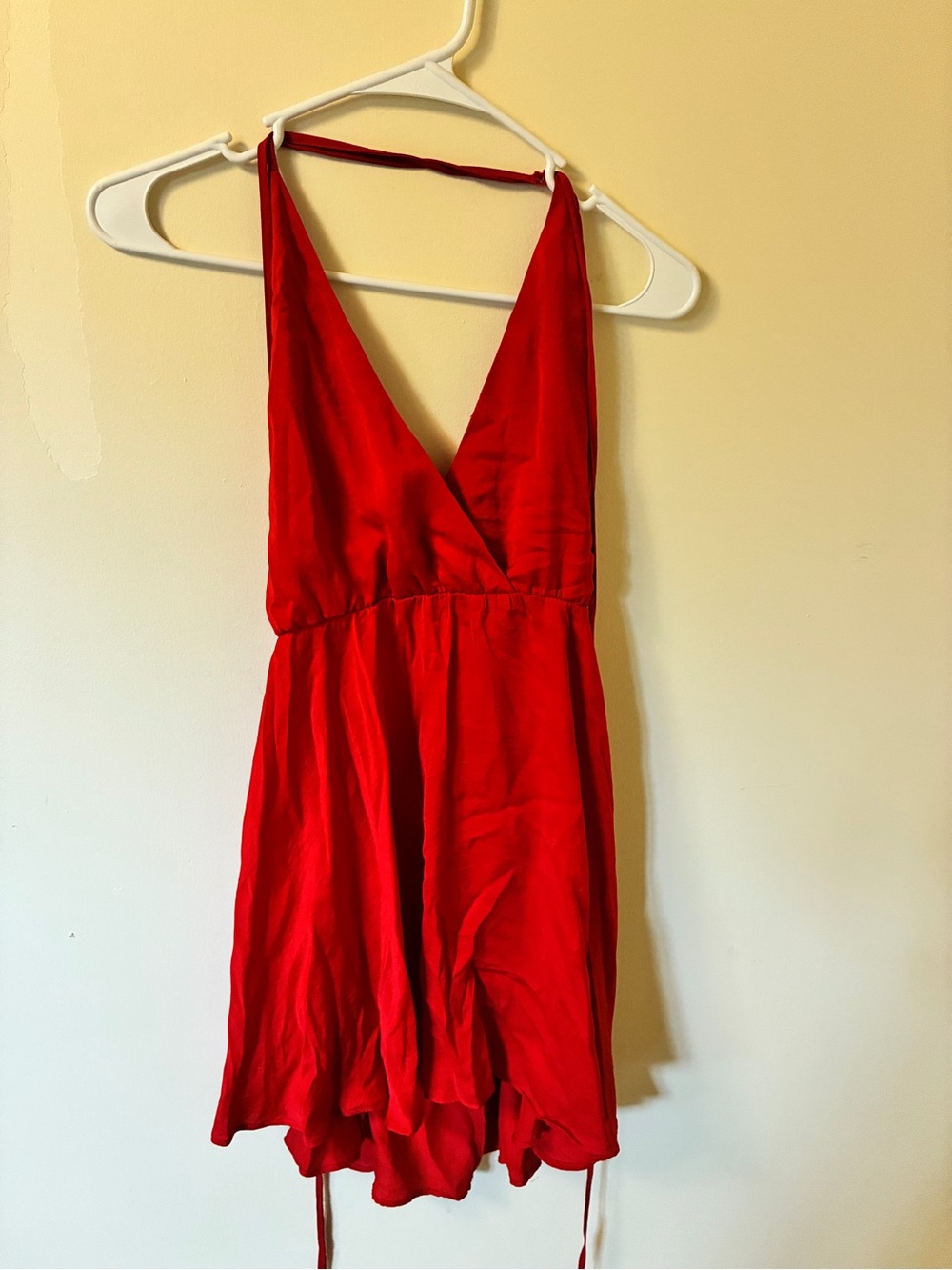 Tobi Red Deep V Halter Mini Dress